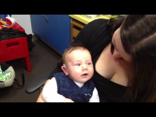 2-month-old baby hears mother's voice for the first time