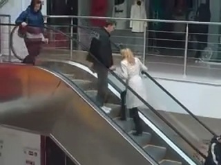 blonde girl rushes to a sale